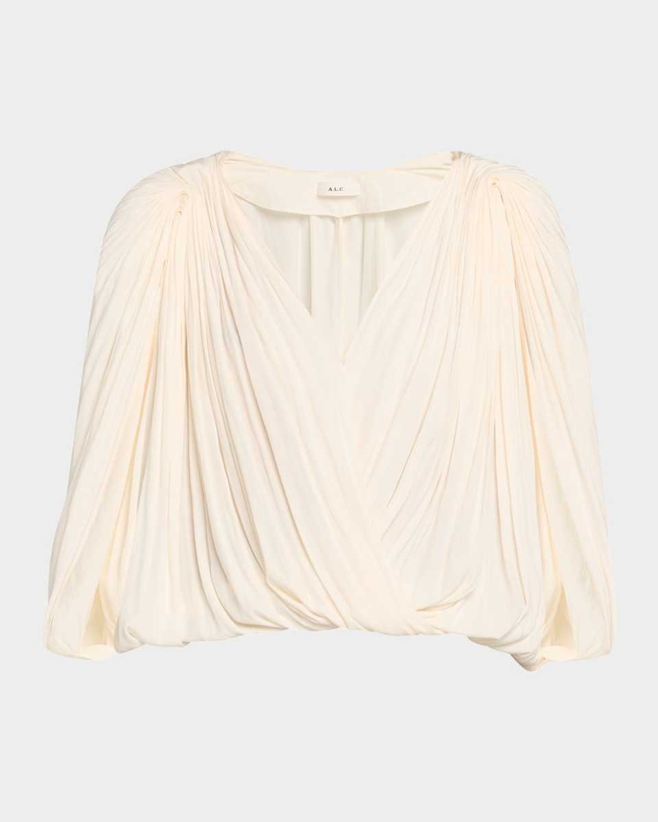Vivian Draped Cape-Sleeve Top